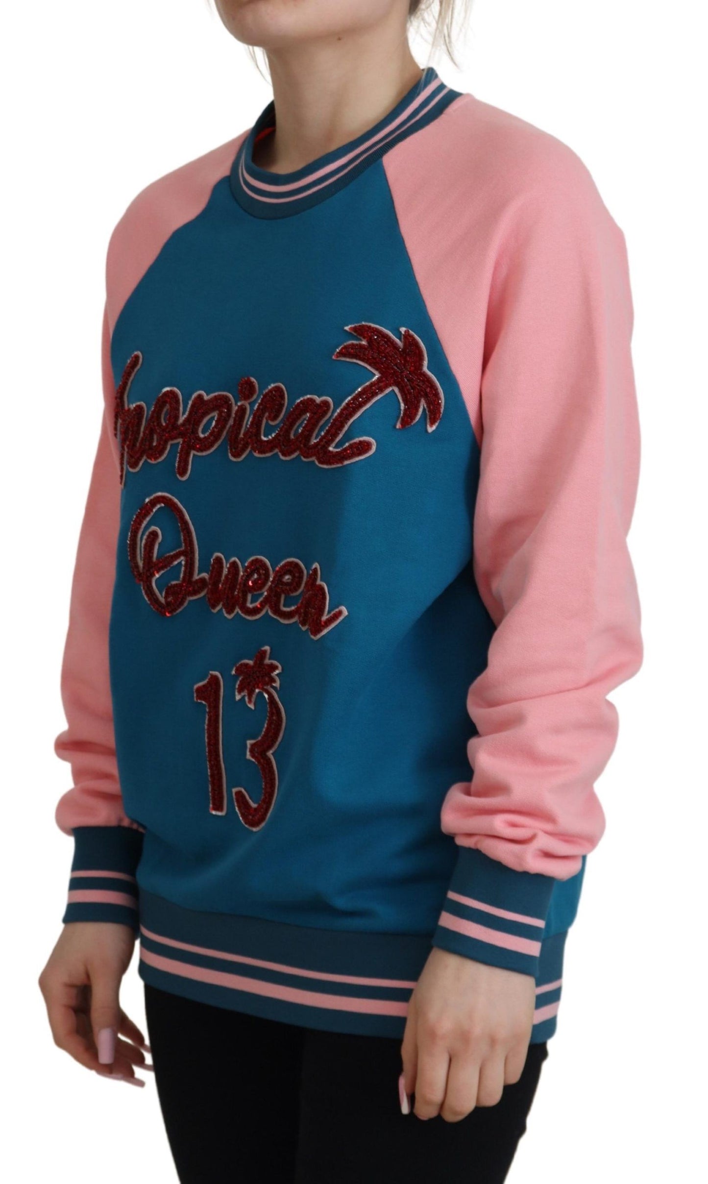 Pull Dolce & Gabbana Blue Pink Queen en sequins et cristaux