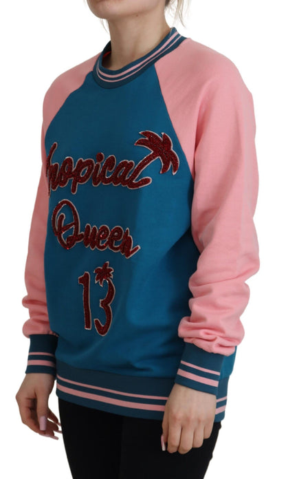 Pull Dolce & Gabbana Blue Pink Queen en sequins et cristaux