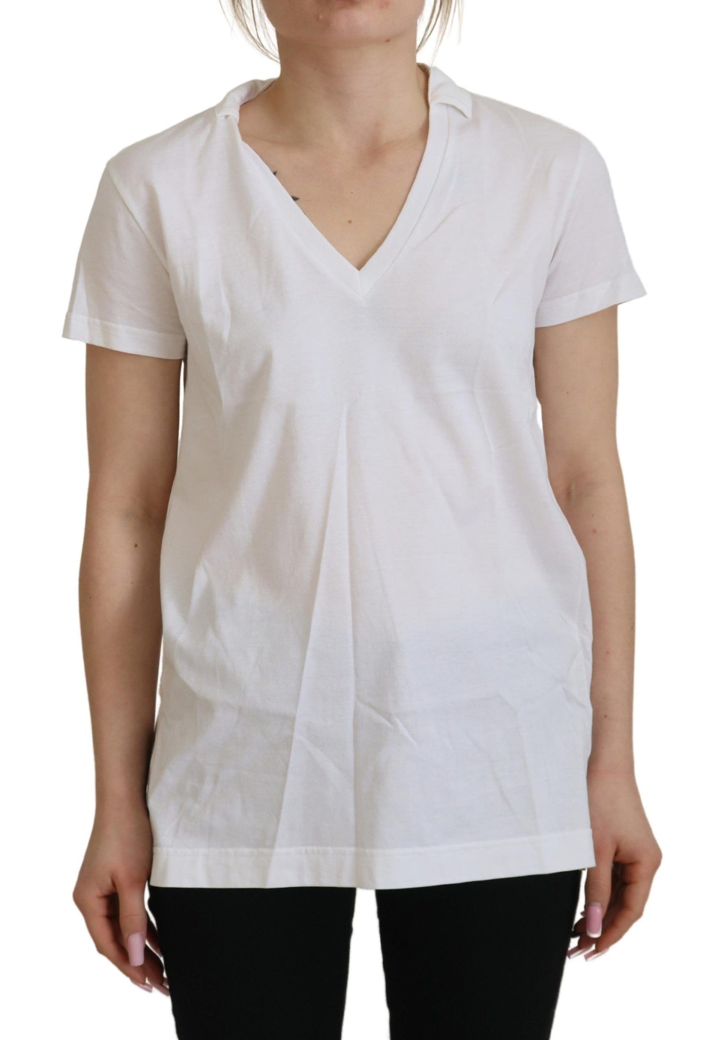 Dolce & Gabbana Haut en coton blanc à manches courtes et col en V