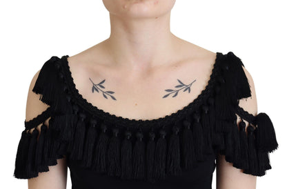 Chemisier noir sans manches à pompons en coton Dolce & Gabbana