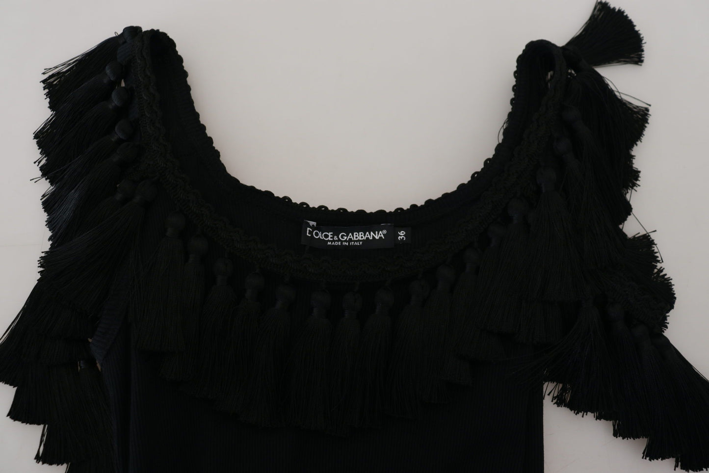 Chemisier noir sans manches à pompons en coton Dolce & Gabbana