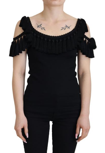 Chemisier noir sans manches à pompons en coton Dolce & Gabbana
