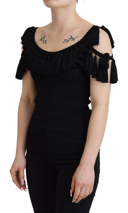 Chemisier noir sans manches à pompons en coton Dolce & Gabbana