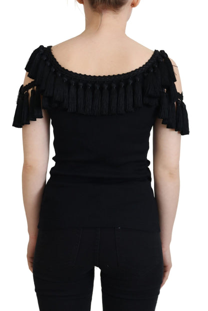 Chemisier noir sans manches à pompons en coton Dolce & Gabbana