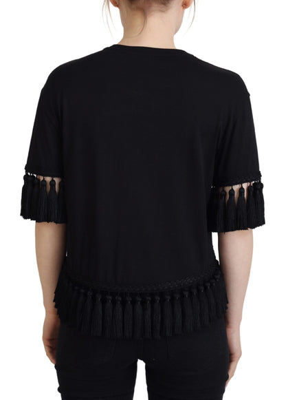 Haut de chemise à pampilles en coton noir Dolce & Gabbana