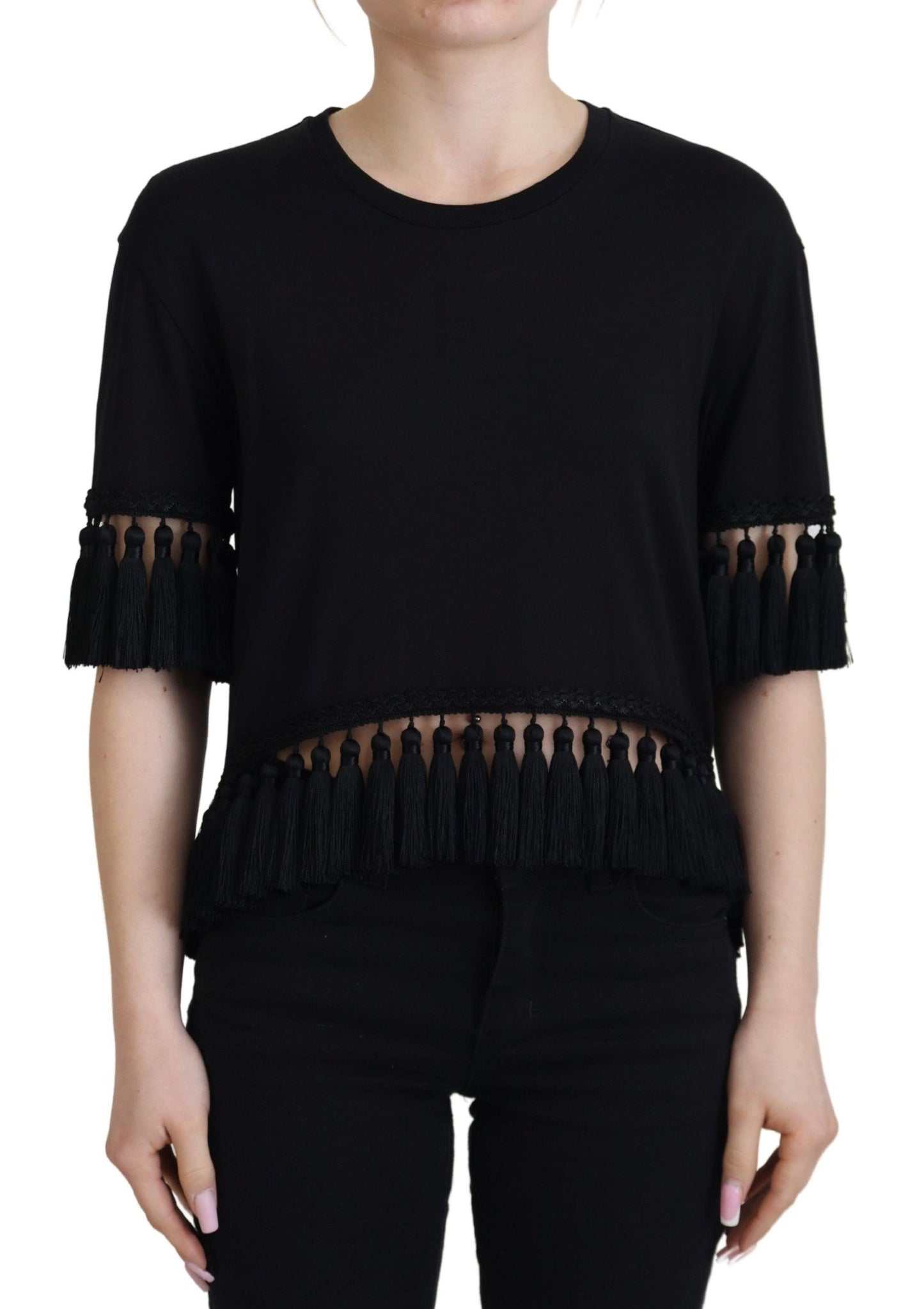 Haut de chemise à pampilles en coton noir Dolce & Gabbana