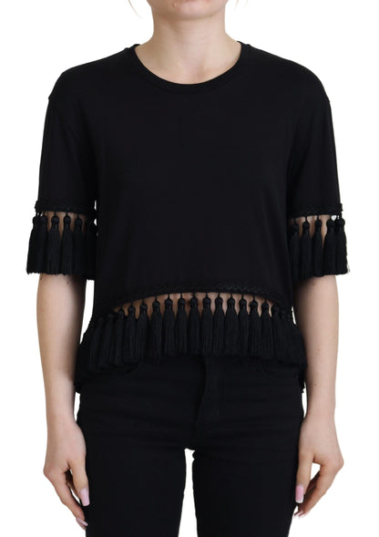 Haut de chemise à pampilles en coton noir Dolce & Gabbana
