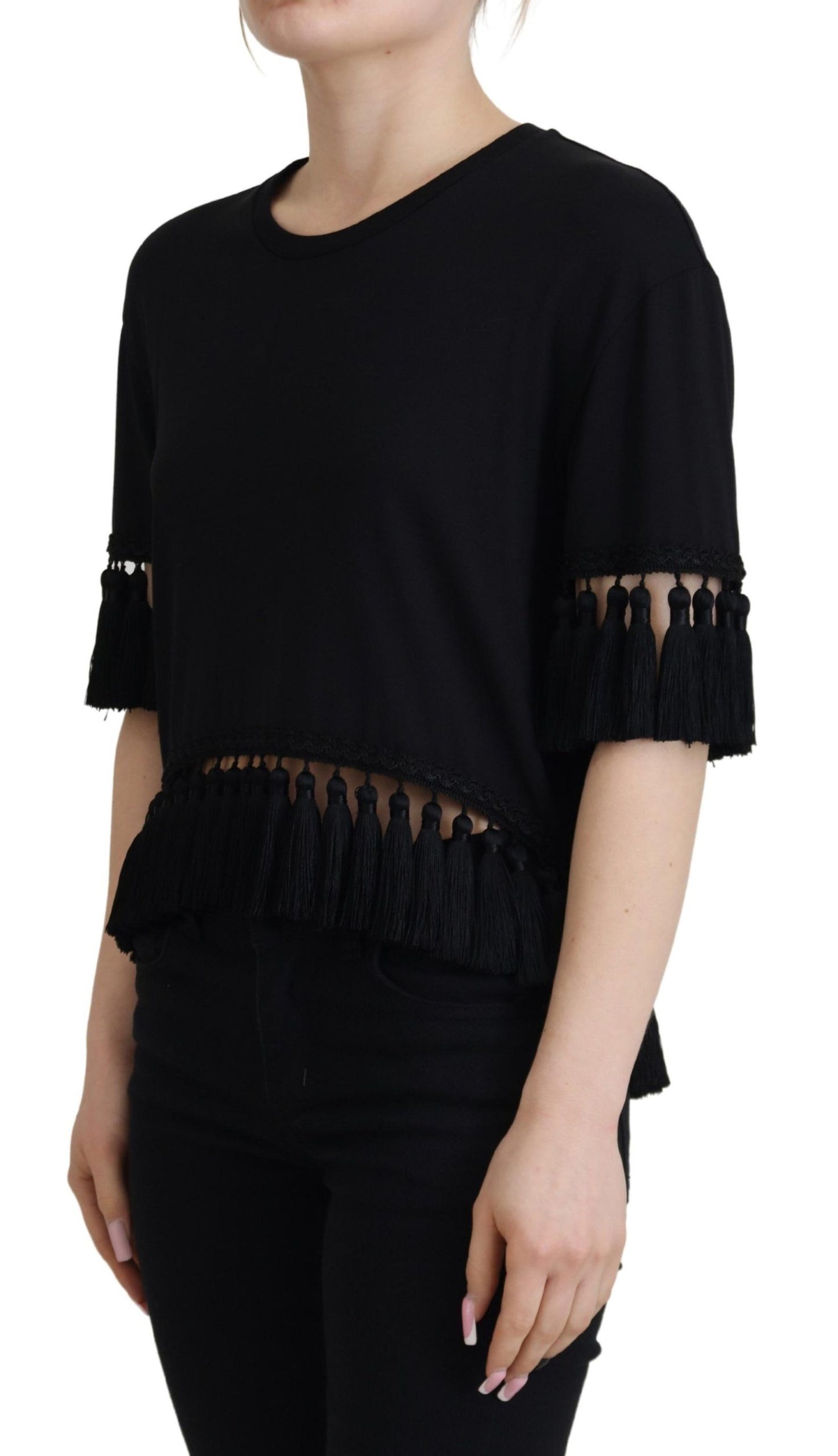 Haut de chemise à pampilles en coton noir Dolce & Gabbana