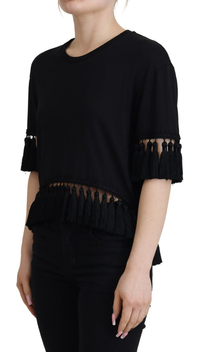 Haut de chemise à pampilles en coton noir Dolce & Gabbana