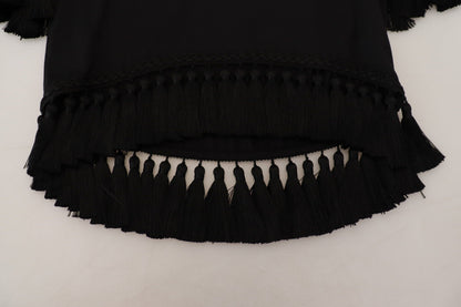 Haut de chemise à pampilles en coton noir Dolce & Gabbana