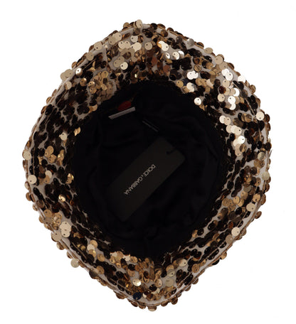 Chapeau Bob Dolce & Gabbana en Soie Dorée Orné de Paillettes