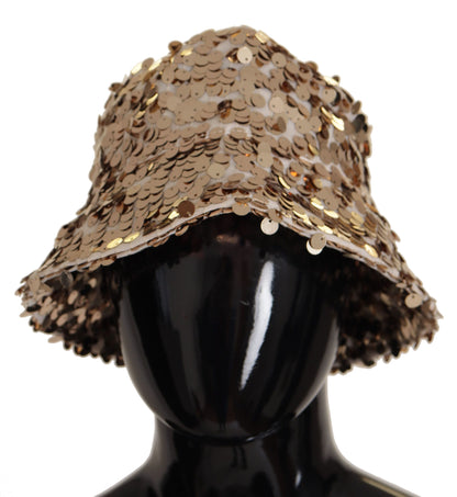 Chapeau Bob Dolce & Gabbana en Soie Dorée Orné de Paillettes