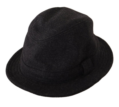 Dolce & Gabbana Chapeau Fedora Trilby Logo en Laine Vierge Grise