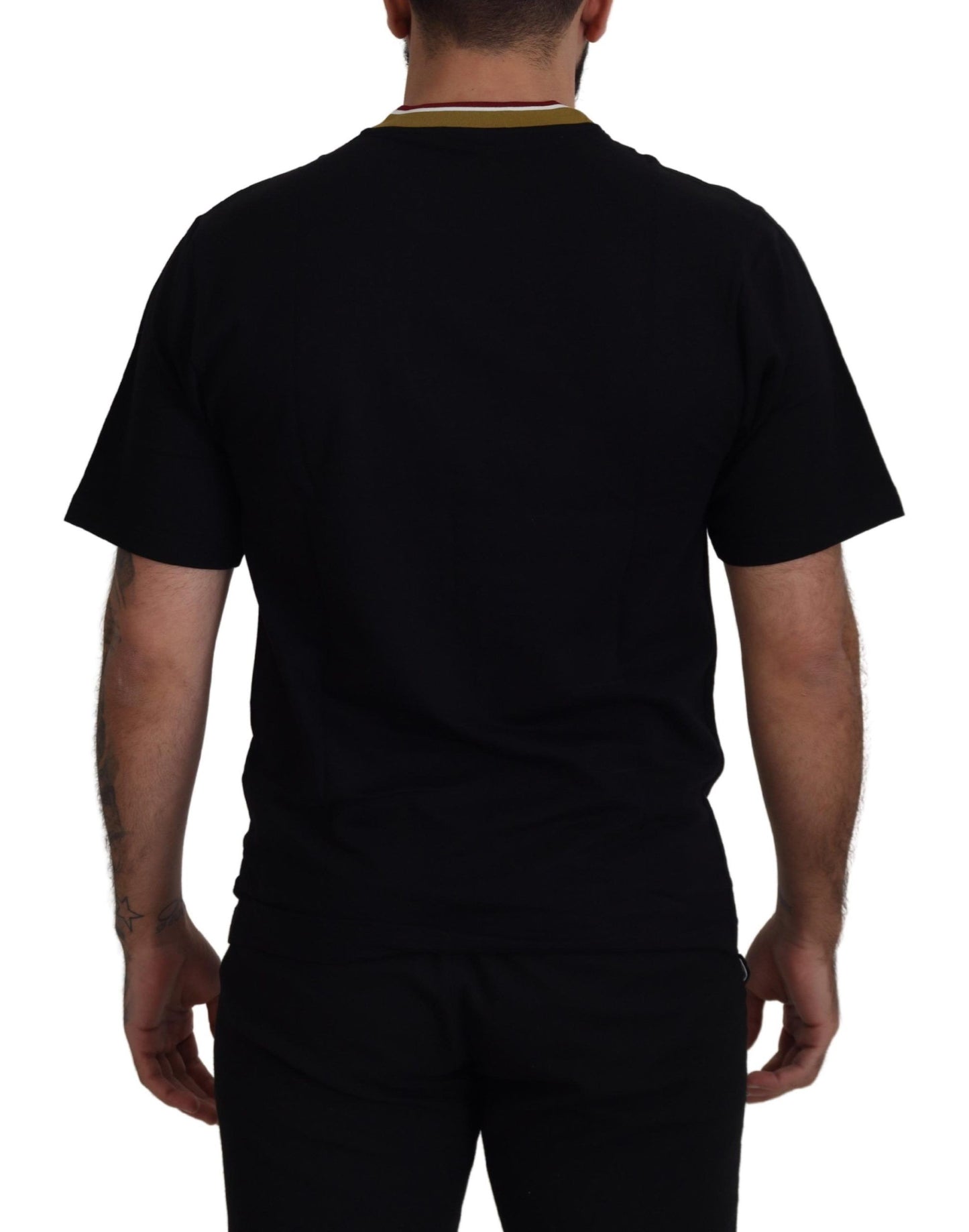 T-shirt noir en coton brodé à col ras du cou Dolce & Gabbana
