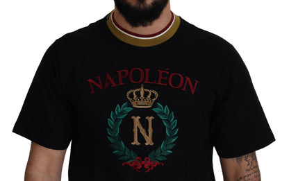 T-shirt noir en coton brodé à col ras du cou Dolce & Gabbana