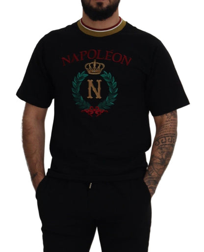 T-shirt noir en coton brodé à col ras du cou Dolce & Gabbana