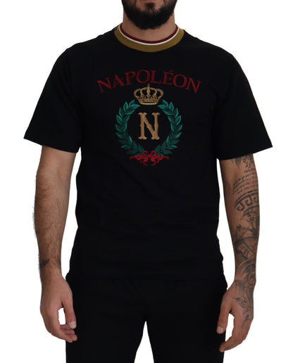T-shirt noir en coton brodé à col ras du cou Dolce & Gabbana