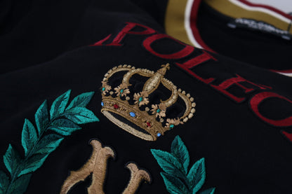 T-shirt noir en coton brodé à col ras du cou Dolce & Gabbana