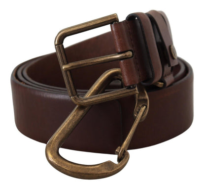 Ceinture Dolce & Gabbana en cuir marron avec boucle mousqueton en métal doré