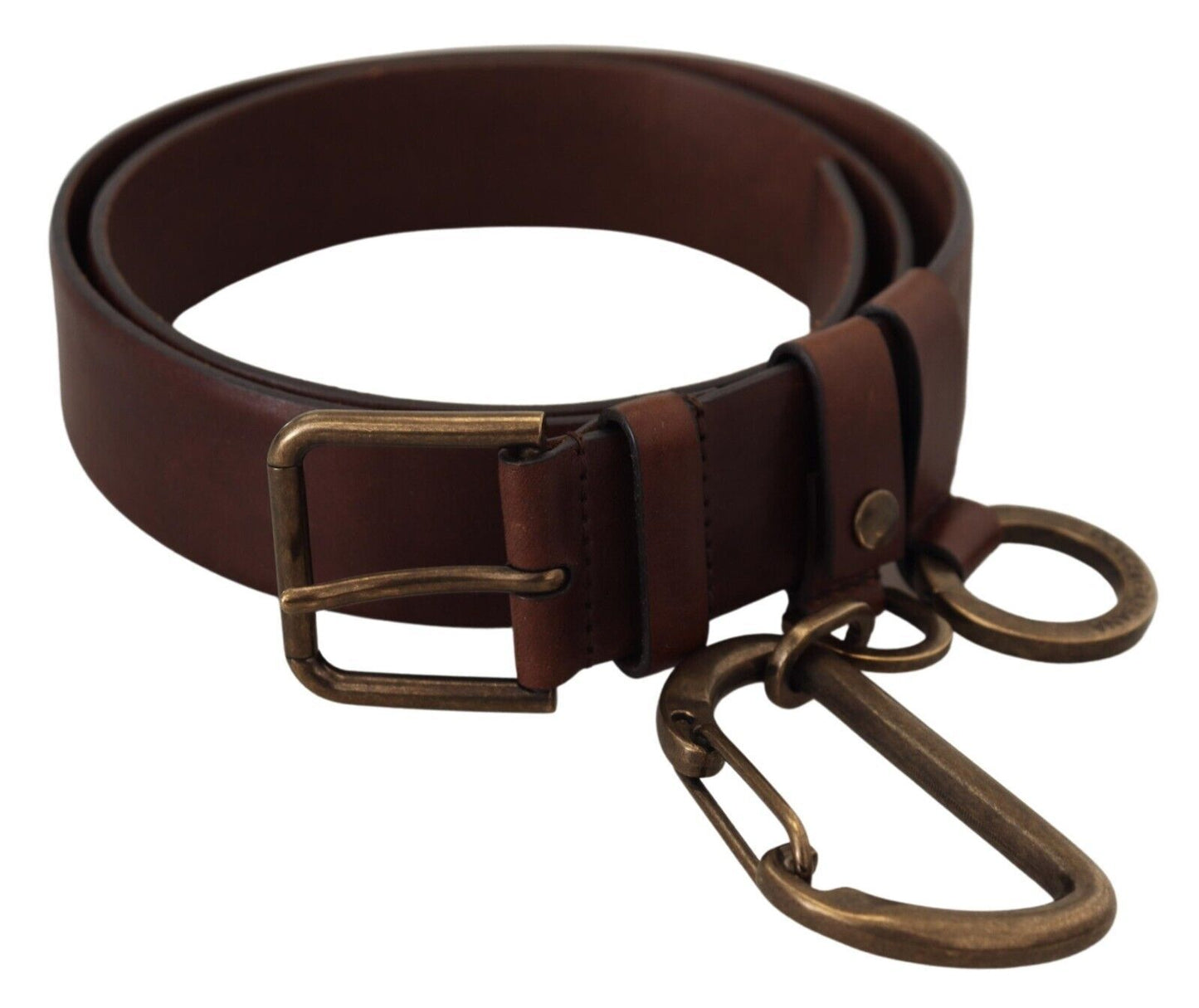 Ceinture Dolce & Gabbana en cuir marron avec boucle mousqueton en métal doré