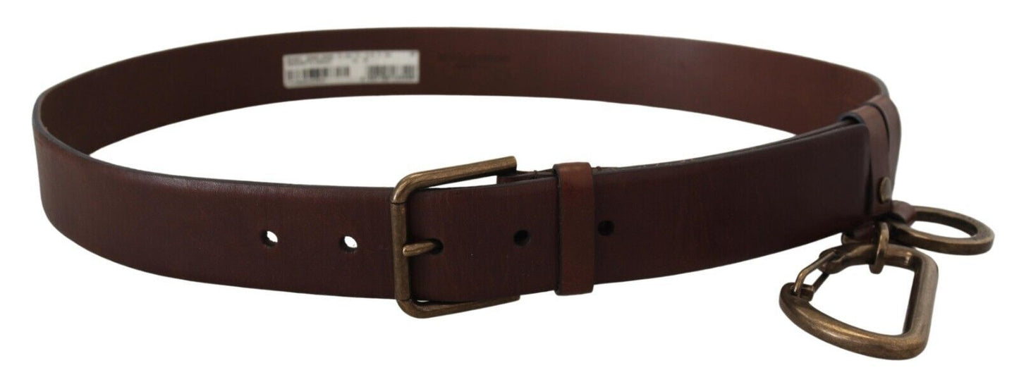 Ceinture Dolce & Gabbana en cuir marron avec boucle mousqueton en métal doré