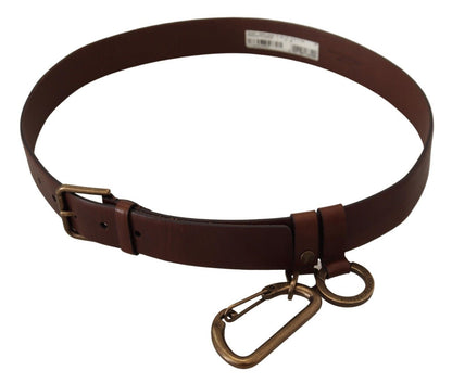 Ceinture Dolce & Gabbana en cuir marron avec boucle mousqueton en métal doré