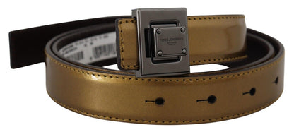 Ceinture Dolce & Gabbana en cuir doré avec boucle carrée en métal argenté