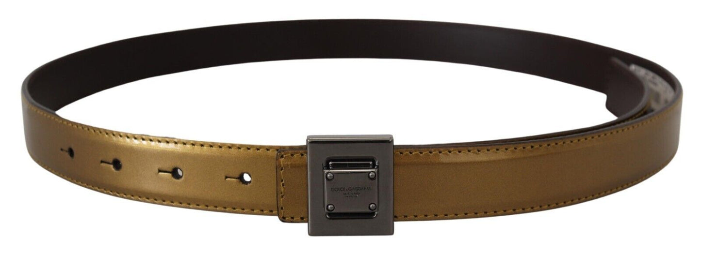 Ceinture Dolce & Gabbana en cuir doré avec boucle carrée en métal argenté