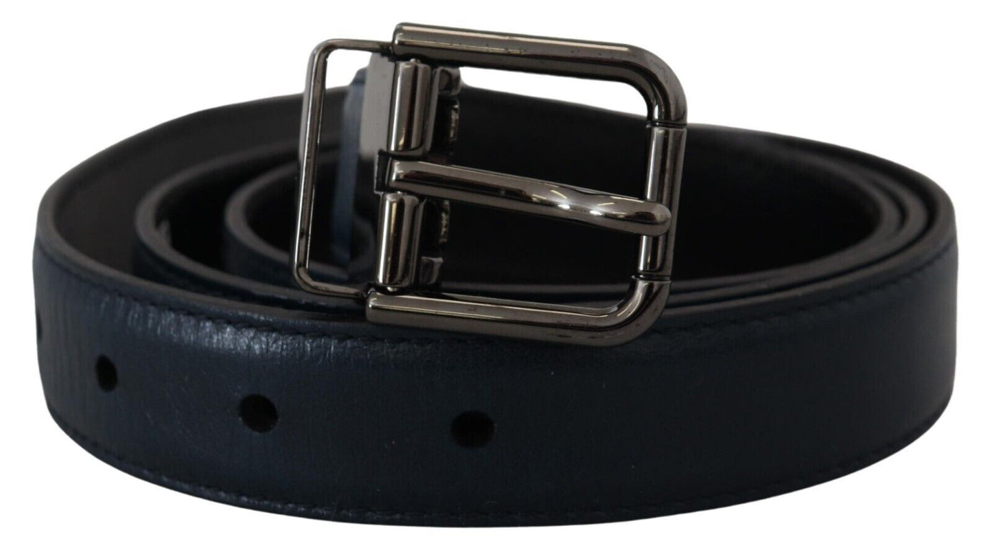 Ceinture Vintage Dolce & Gabbana en Cuir Bleu avec Boucle en Métal Argenté