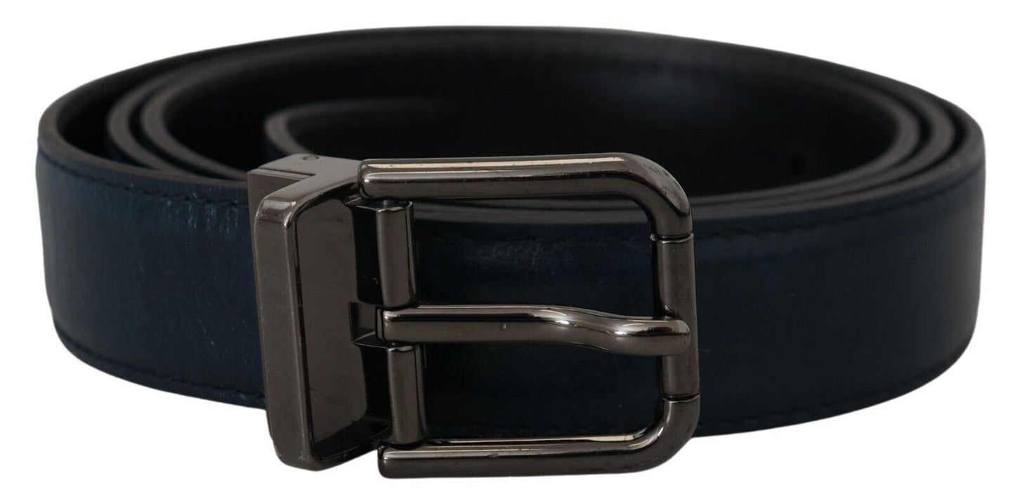 Ceinture Vintage Dolce & Gabbana en Cuir Bleu avec Boucle en Métal Argenté