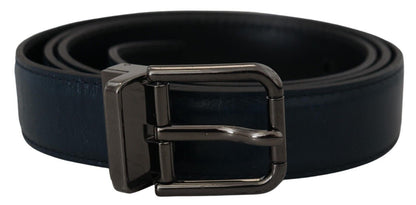 Ceinture Vintage Dolce & Gabbana en Cuir Bleu avec Boucle en Métal Argenté