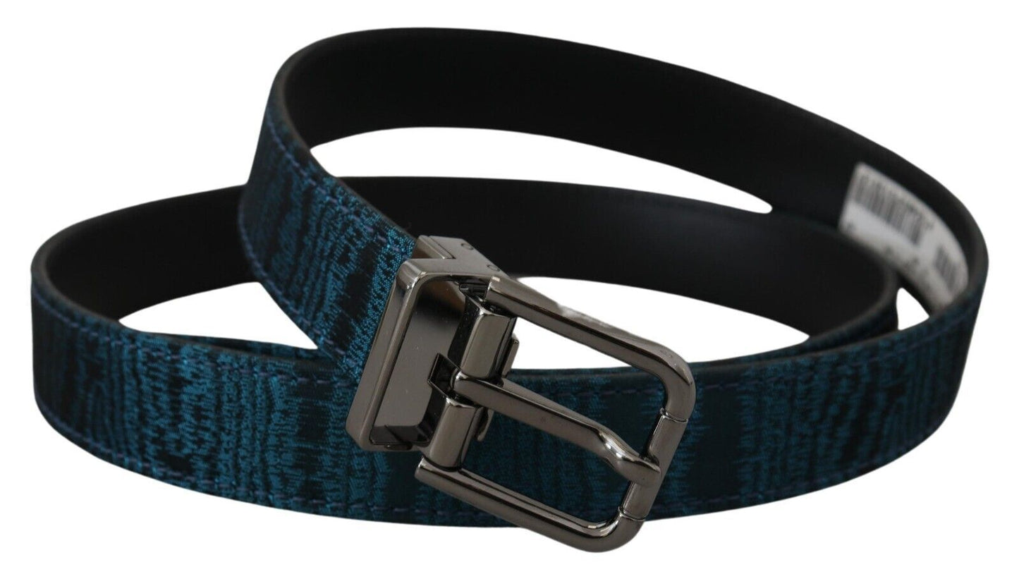 Ceinture Homme Dolce & Gabbana Jacquard Moire Bleu Métal Argenté