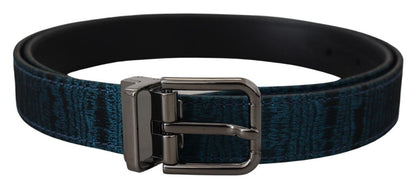 Ceinture Homme Dolce & Gabbana Jacquard Moire Bleu Métal Argenté