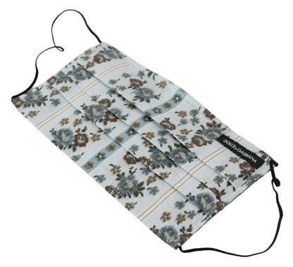 Masque facial Dolce & Gabbana en coton blanc à motif floral, plissé et doté de sangles élastiques pour les oreilles