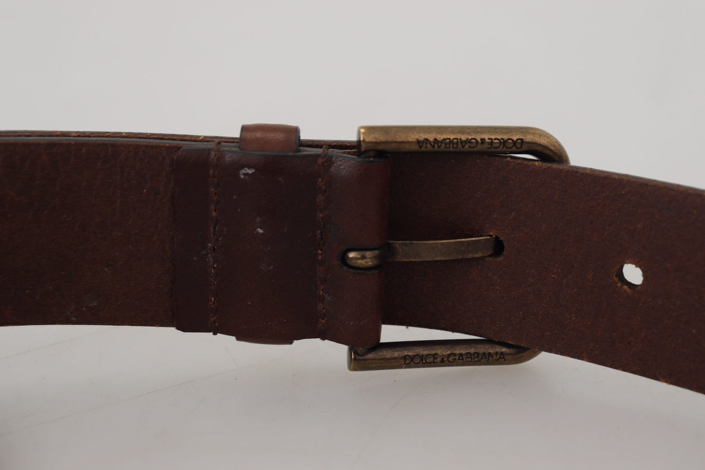 Ceinture Dolce & Gabbana en cuir marron avec boucle mousqueton en métal doré