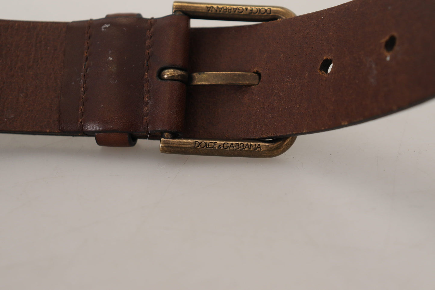Ceinture Dolce & Gabbana en cuir marron avec boucle mousqueton en métal doré