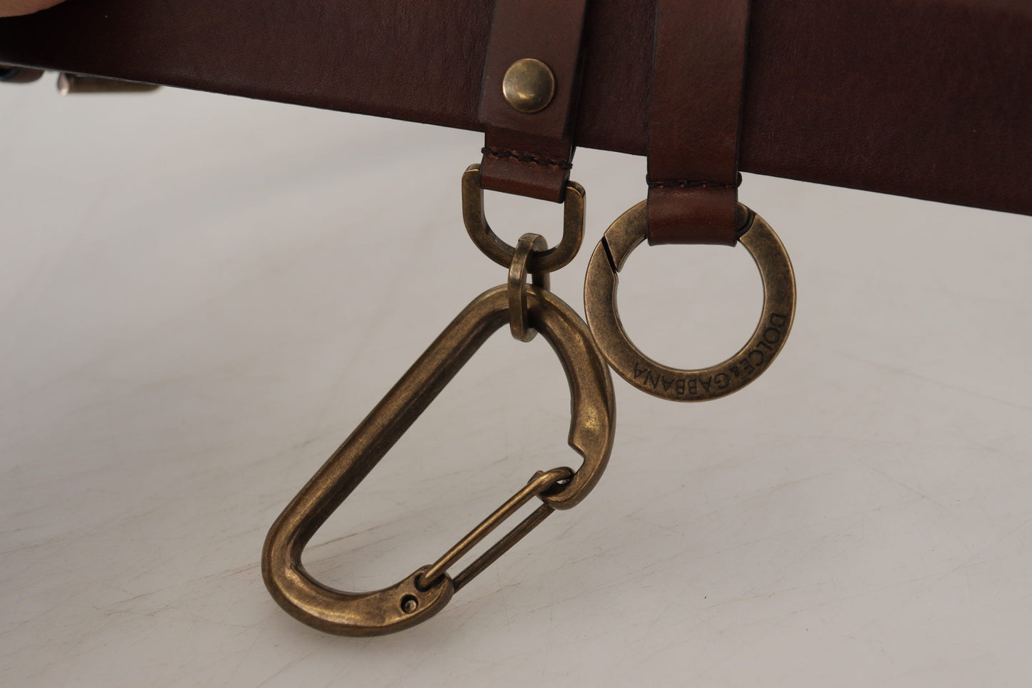 Ceinture Dolce & Gabbana en cuir marron avec boucle mousqueton en métal doré