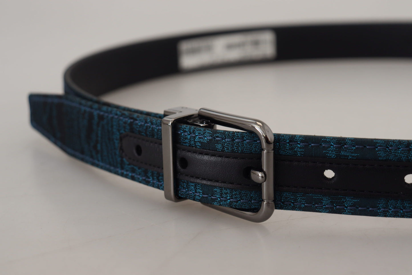 Ceinture Homme Dolce & Gabbana Jacquard Moire Bleu Métal Argenté