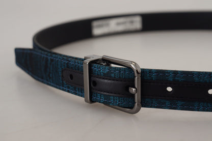 Ceinture Homme Dolce & Gabbana Jacquard Moire Bleu Métal Argenté