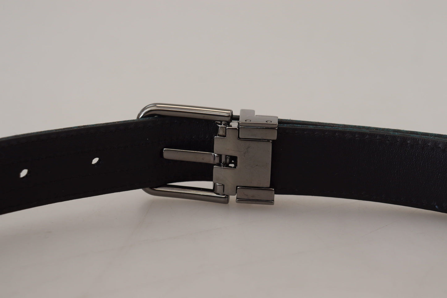 Ceinture Homme Dolce & Gabbana Jacquard Moire Bleu Métal Argenté