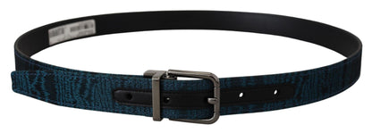 Ceinture Homme Dolce & Gabbana Jacquard Moire Bleu Métal Argenté