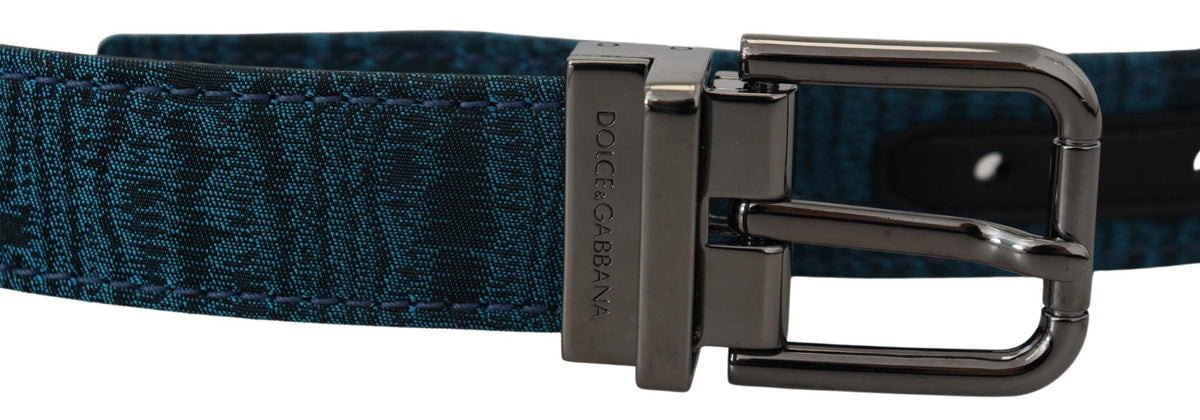 Cinturón Dolce & Gabbana Moire Jacquard Azul de Metal Plateado para Hombre