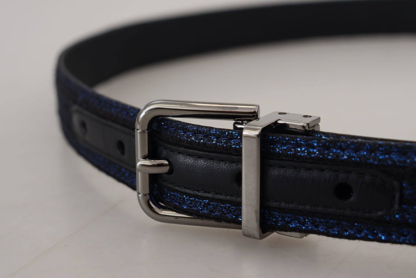 Ceinture Dolce & Gabbana en jacquard rayé bleu avec boucle argentée
