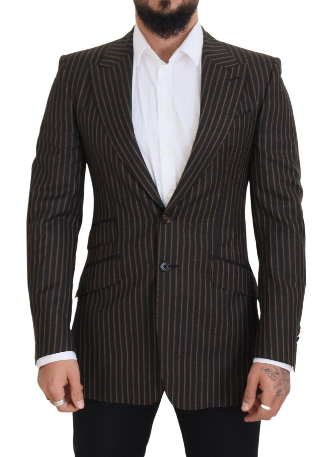 Blazer Dolce & Gabbana Noir Rayures Marron à Boutonnage Simple