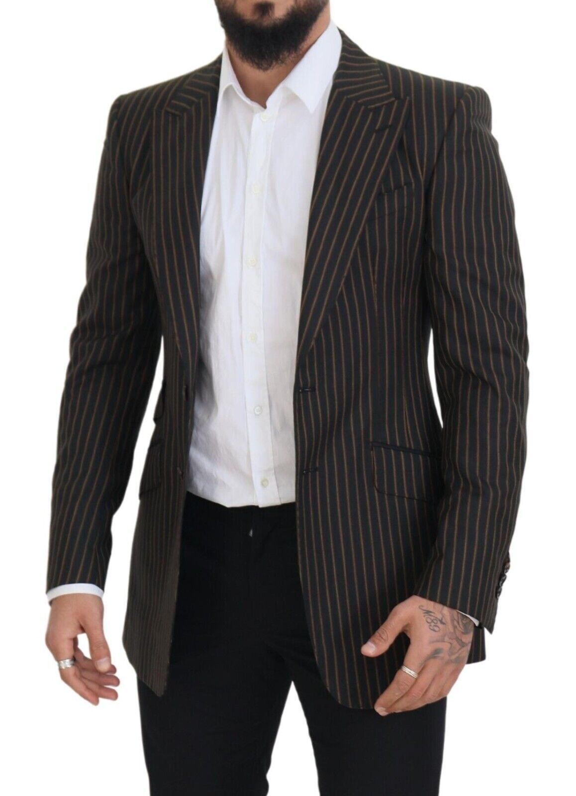 Blazer Dolce & Gabbana Noir Rayures Marron à Boutonnage Simple