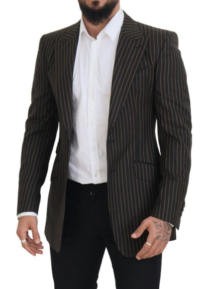 Blazer Dolce & Gabbana Noir Rayures Marron à Boutonnage Simple