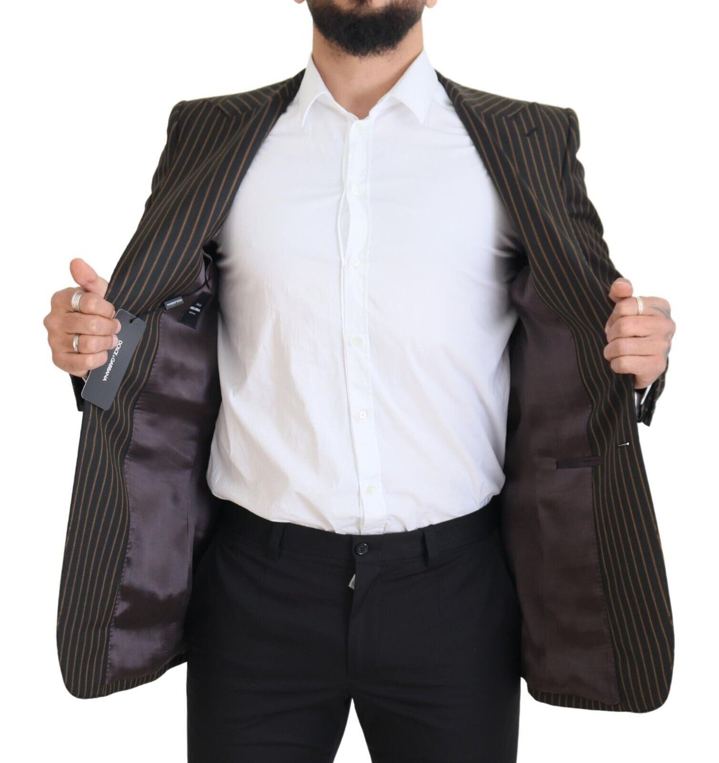 Blazer Dolce & Gabbana Noir Rayures Marron à Boutonnage Simple