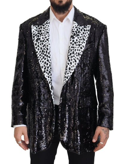 Blazer en nylon à imprimé vache à sequins noir Dolce & Gabbana