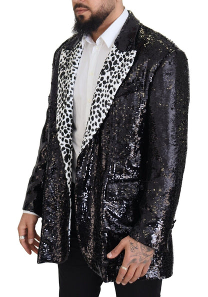 Blazer en nylon à imprimé vache à sequins noir Dolce & Gabbana