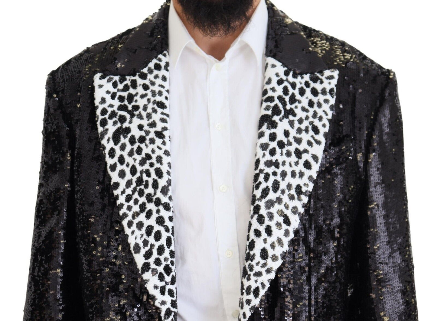 Blazer en nylon à imprimé vache à sequins noir Dolce & Gabbana